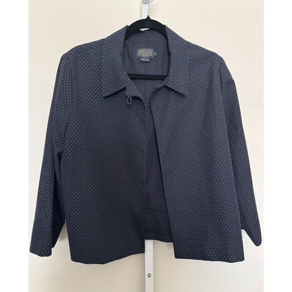 Pendelton Cropped Jacket Cotton Navy Blue w/ White Polka Dots Women’s Size Large - Picture 1 of 7
